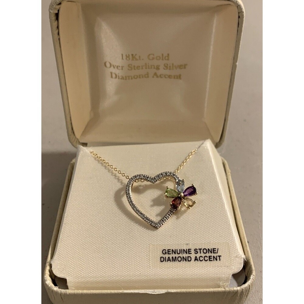 Ross Simons 18K Sterling Silver Diamond Love Heart Necklace 18”